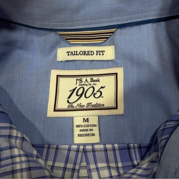 Jos. A. Bank 1905 Men’s Blue White Plaid Dress Shirt Tailored Fit Medium - Picture 6 of 8